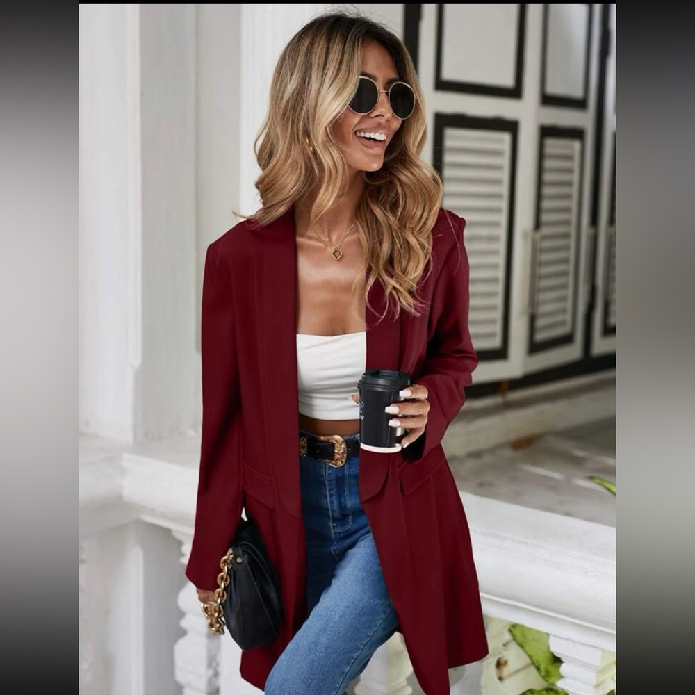 SHEIN LUNE Shawl Collar Flap Detail Open Front Blazer